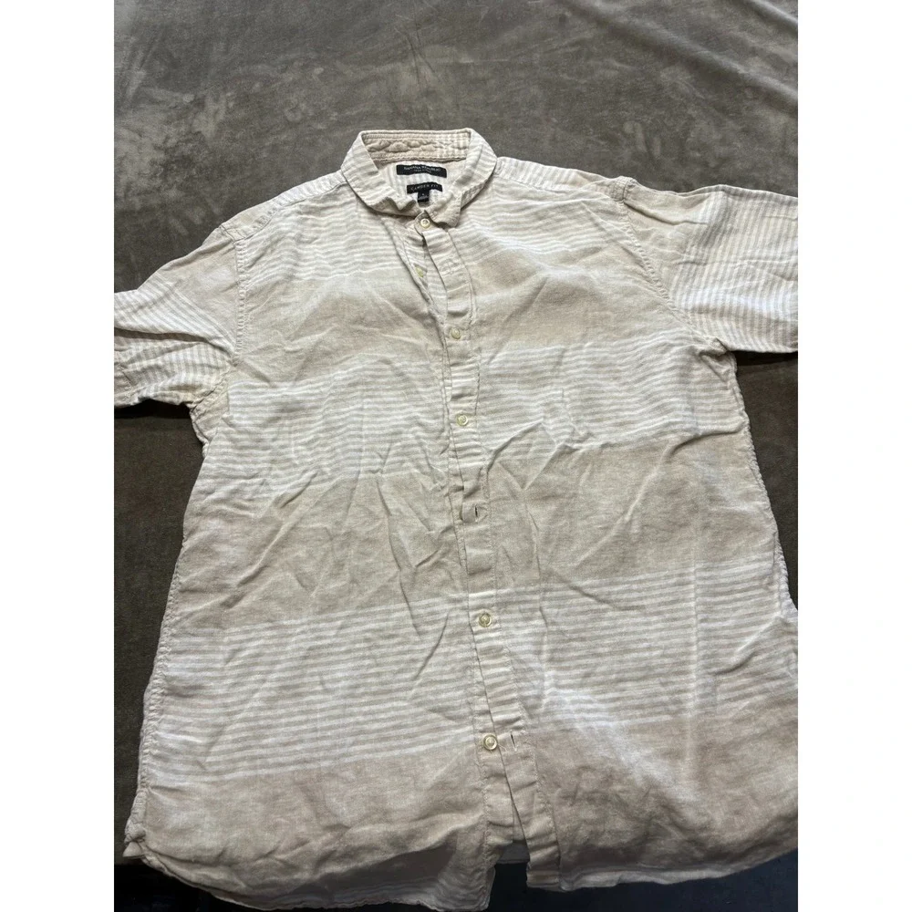 Banana Republic‎ Camden Fit Linen Striped Short Sleeve Button Shirt Men's Size L
